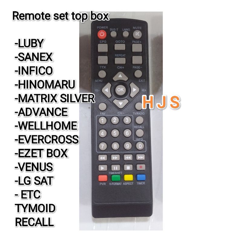 REMOTE CONTROL STB DVB-T2 BISA LANGSUNG GUNAKAN KE STB MERK WELHOME,NOISE, LUBY, ADVANCE, SANEX , EV