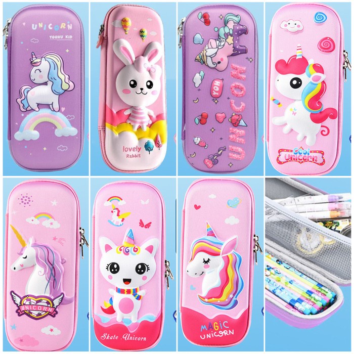 

Tempat Pensil Pencil Case Kotak Tempat Pensil 3D Timbul Karakter Unicorn