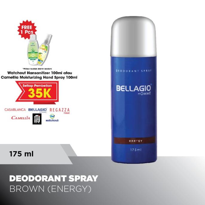 (BISA COD) Bellagio Deodorant Spray Energy (Brown, 175ml)