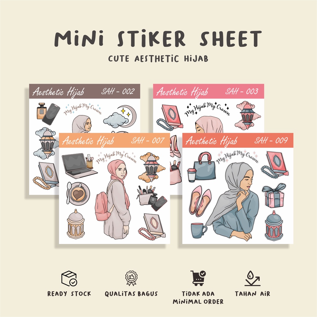 

( 9 pcs )scrapbook sheet/stiker label sheet/murah/AESTHETIC HIJAB/waterproff