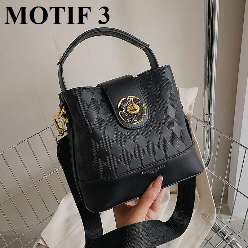 BJ15502 - BLACK/WHITE - TAS SLEMPANG JINJING TOTEBAG HANDBAG WANITA FASHION IMPORT MODIS ELEGAN TERMURAH TERLARIS TERBARU BAGSTORE JAKARTA TAS BATAM EL5502