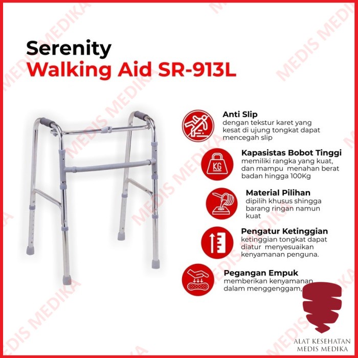 Walker Tanpa Roda Serenity SR913L Alat Bantu Jalan Walking Aid Tongkat Jemuran Manula Lansia