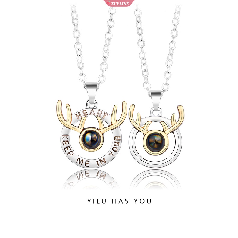 A deer has you couple necklace 100bahasa I love you Proyeksi Liontin Kalung Perhiasan Wanita Hadiah Teman Terbaik [ZXL]