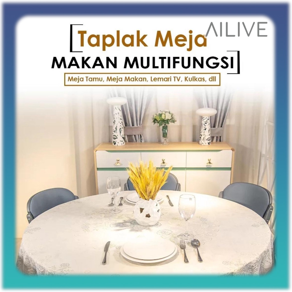 Taplak Meja Makan Bulat 180CM &amp; Taplak Persegi 170CM Anti Air Ukuran Besar Alas PVC Taplak Meja Ruang Tamu Jumbo