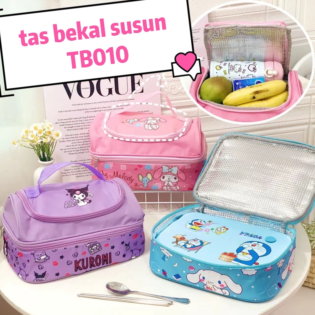 Tas bekal susun hello kitty sanrio lunch bag TB010 double layer melody snoopy aluminium foil