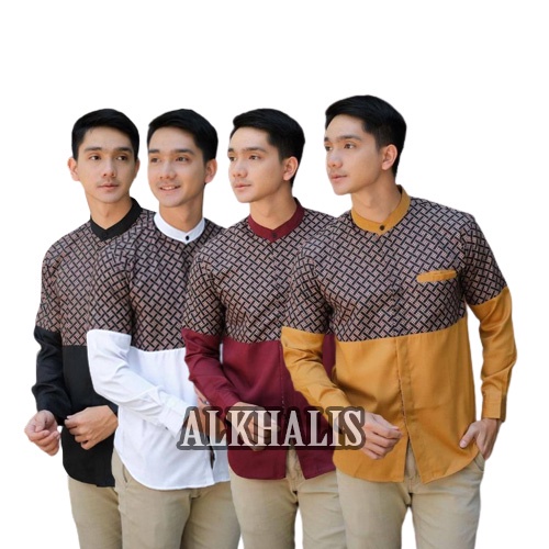 Baju koko pria lengan panjang motif bata kombinasi Alkhalis id