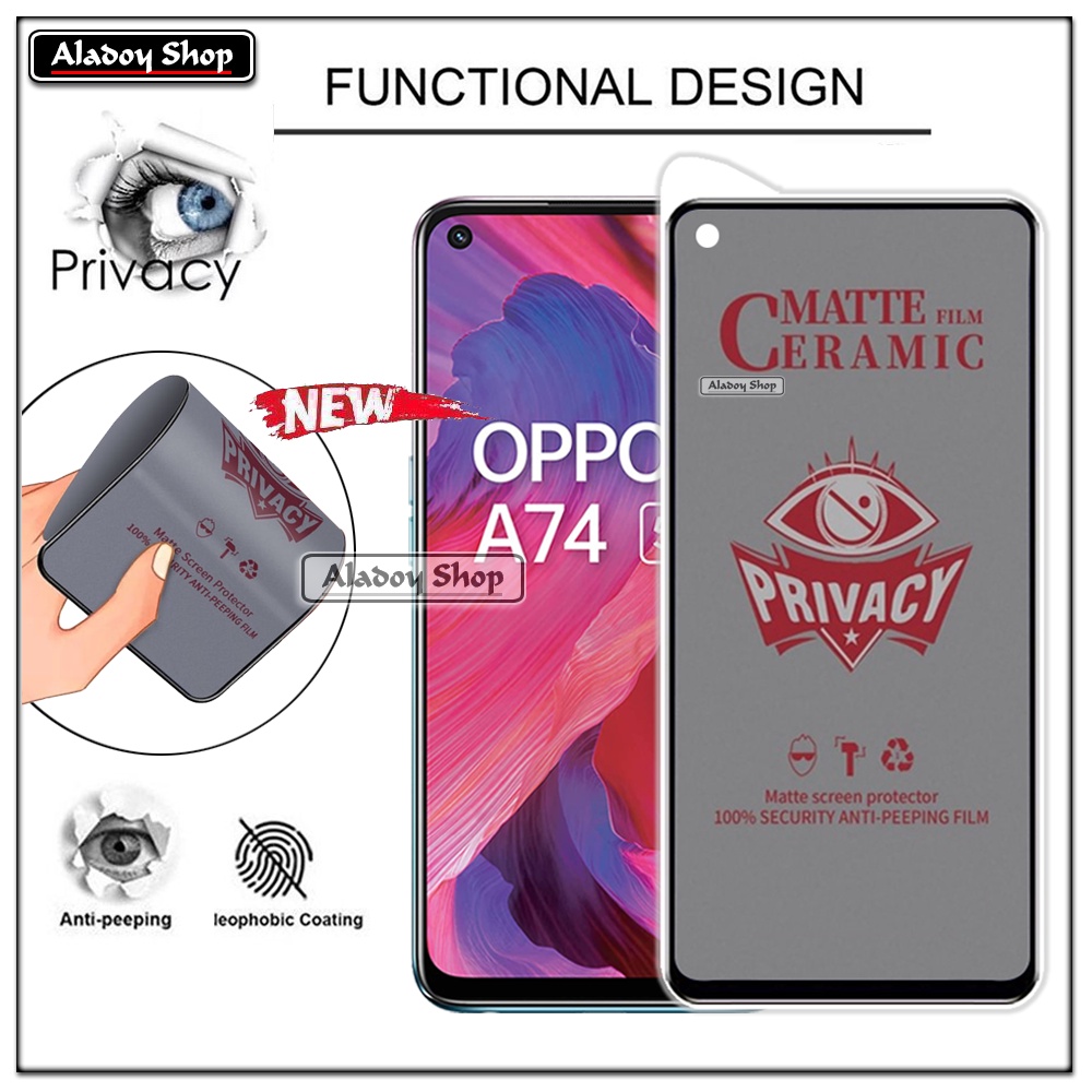 Tempered Glass Anti SPY Oppo A74 5G Anti Gores Privacy + Tempered Glass kamera dan Skin Carbon