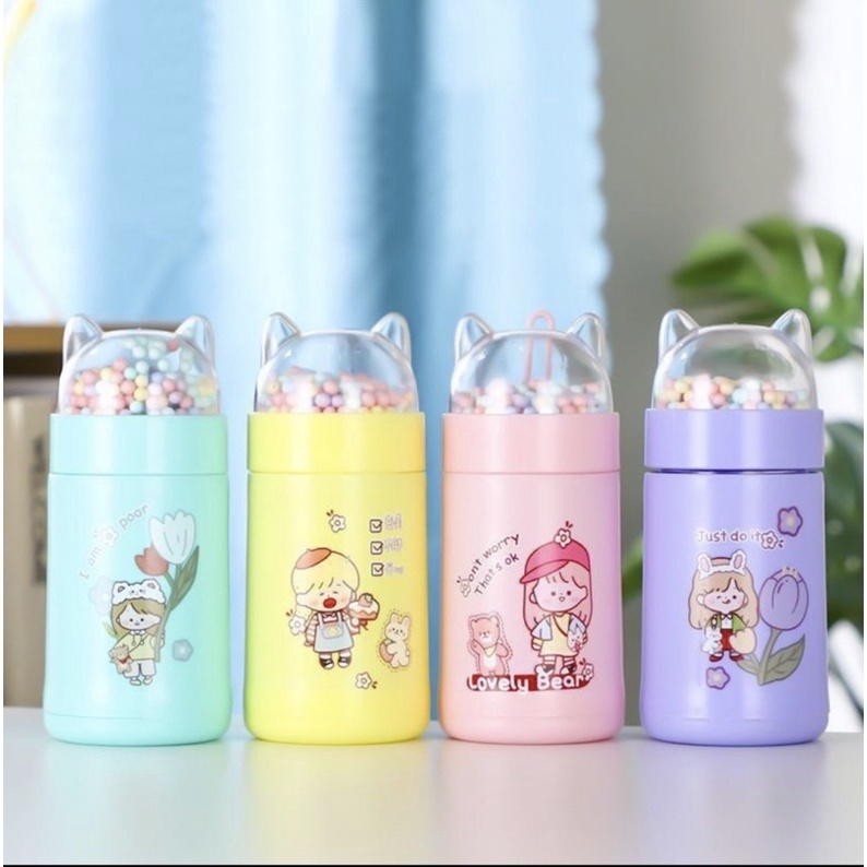 Botol Minum Kaca Anak Karakter Kucing 350 ML Botol unik cute gemoy souvenir ultah birthday anak