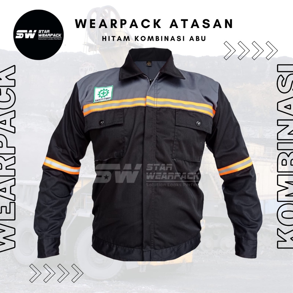 Jual Baju Kerja Lapangan Wearpack Atasan Safety Hitam Abu Lengan