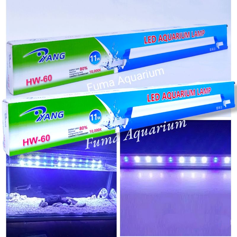 Lampu YANG HW-60 11 Watt Led Aquarium Aquascape 60-80cm Putih Biru 10.000K