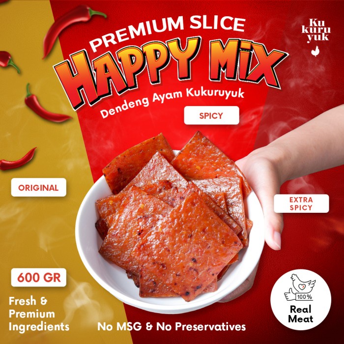 

⭐BISA COD⭐ HAPPY MIX Paket 600gr Variant Dendeng Kukuruyuk - Kotak 3 Rasa