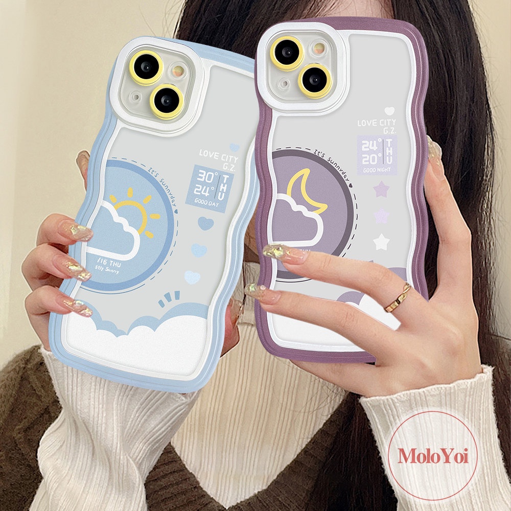 IPHONE Casing Tepi Bergelombang Kompatibel Untuk Iphone7Plus11 6 6s 8 14 13 12 Pro Max 14Plus XR X XS Max SE 2020cinta Siang Malam Ramalan Cuaca Soft TPU Couple Back Phone Cover