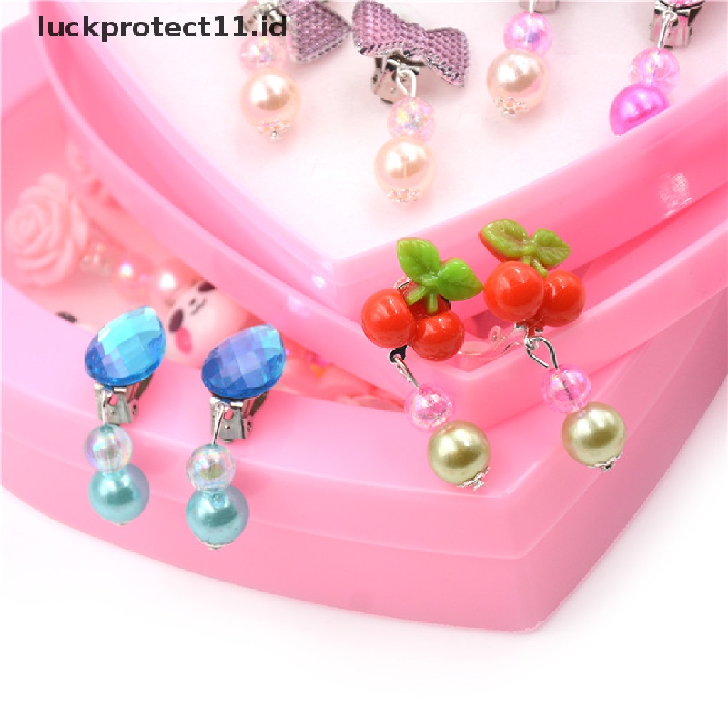 /Fashion Hot// Fashion// 7pasang Anting Akrilik Kreatif Indah Klip-On Tanpa Tindik Desain Untuk Anak Perempuan Hadiah.