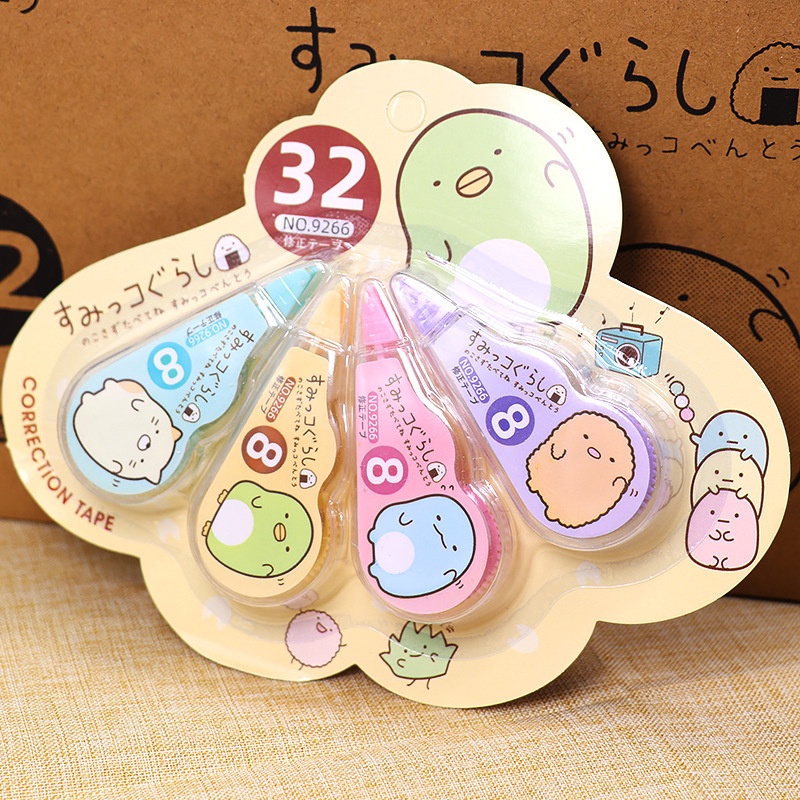 4pcs /Set Kawaii Sumikko Gurashi White Out Corrector Corrector Corrector Tape Promosi Hadiah Alat Tulis Sekolah Kantor Supply Hadiah