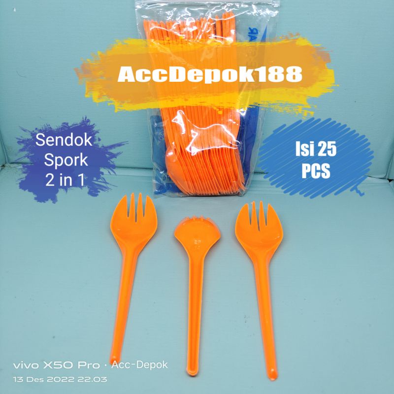 Sendok Garpu 2in1 ORENG SPORK 2 IN1 ISI 25 PCS