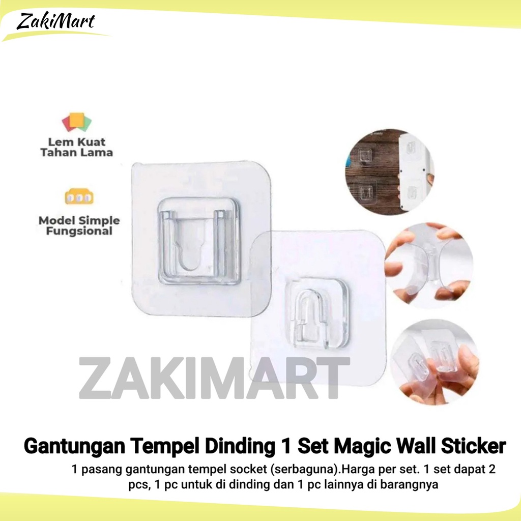 Gantungan Tempel Dinding 1 Set Magic Wall Sticker Gantungan Socket