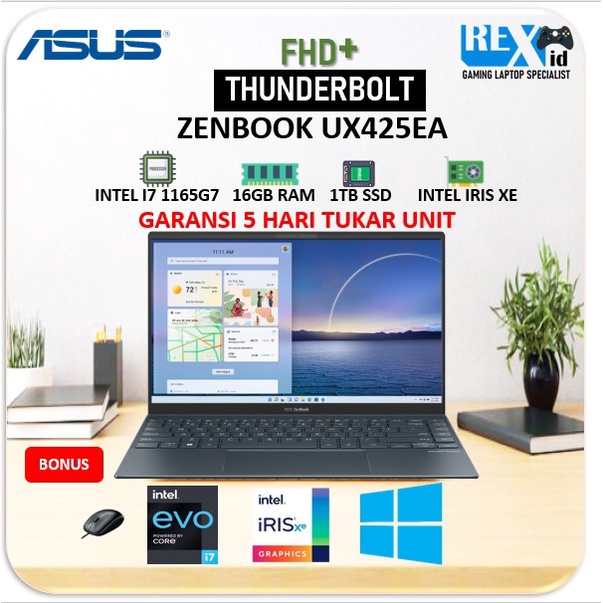 ASUS ZENBOOK UX425EA THUNDERBOLT EVO I7 1165G7 1TB SSD 16GB FHD IPS W10 PRO