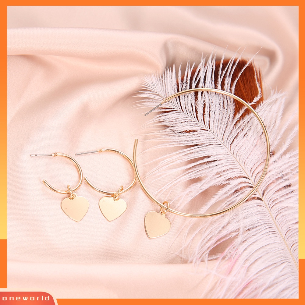 [WONE] 3 Pcs/Set Fashion Wanita Hati Lingkaran Besar Menjuntai Hoop Anting Pesta Perhiasan Hadiah