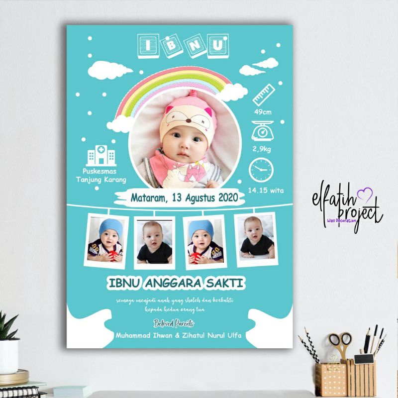 CETAK PHOTO BIODATA BAYI+BINGKAI KAYU MDF 20X30CM