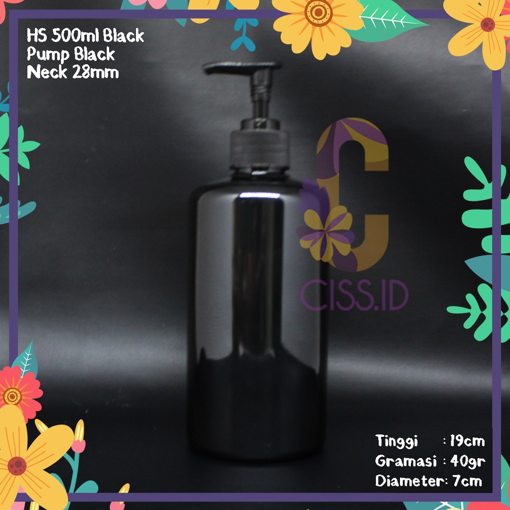 BOTOL PLASTIK HS 500ML HITAM TUTUP PUMP HITAM N28 HANDBODY LOTION