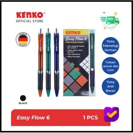 

Kenko Ballpen Easy Flow 6 Black Retractable Random Color