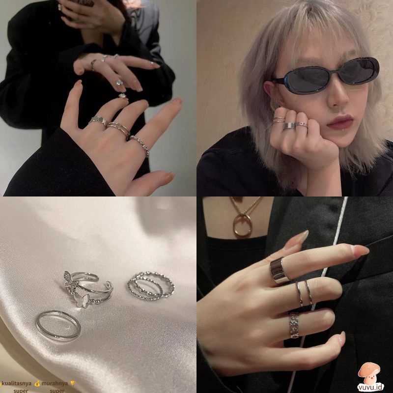 Cincin Wanita Set 3 in 1 Cincin Fashion / Cincin Adjustable Gaya Hip Hop Punk Korea