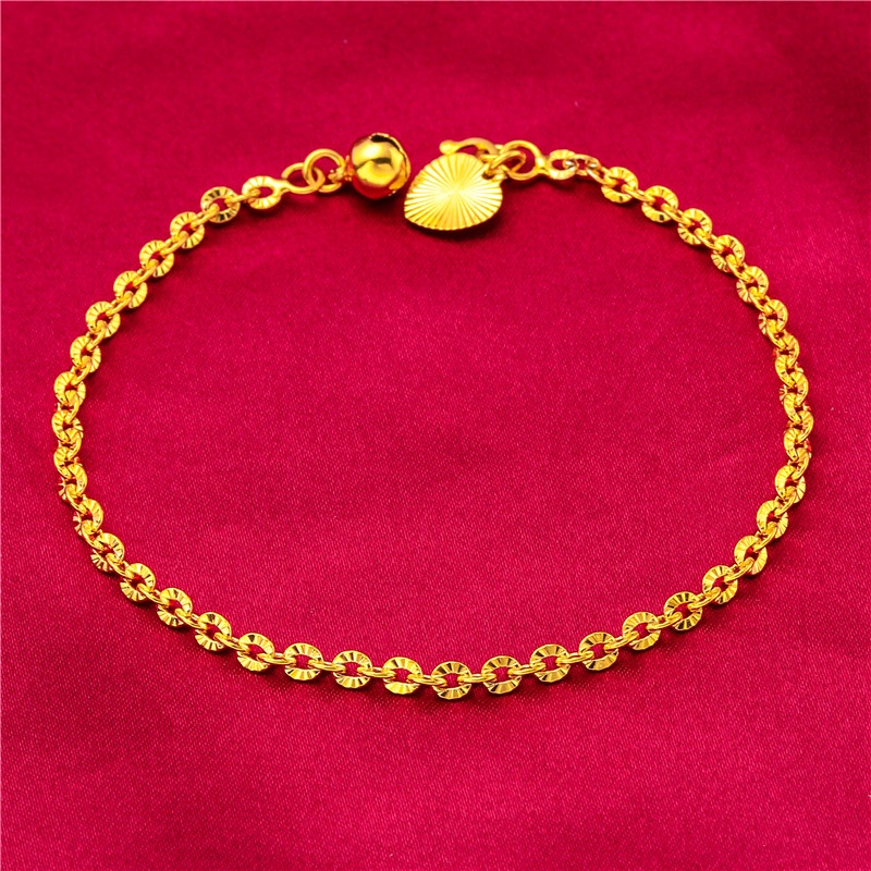 Goldkingdom Perhiasan Fashion Emas Asli Kadar 375 Bangkok Aksesoris Ready Stock Wanita Riak Air O Manik Rantai Ulat Tangan Tali Berlapis Emas Sangat Halus Gelang