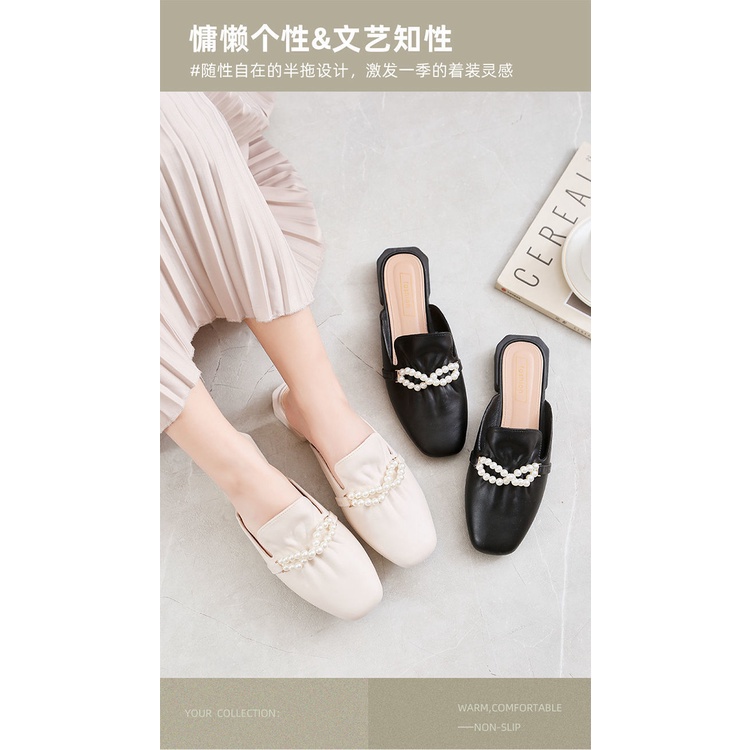 ❀ Chingu ❀ SA029 Sandal Wanita Mutiara Trend Flat Fashion Kasual Simple Sendal Wanita Import