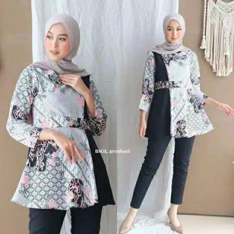 tey-17 Batik wanita ASJ SA HRB026 Kenongo Kemeja Tosca Pendek