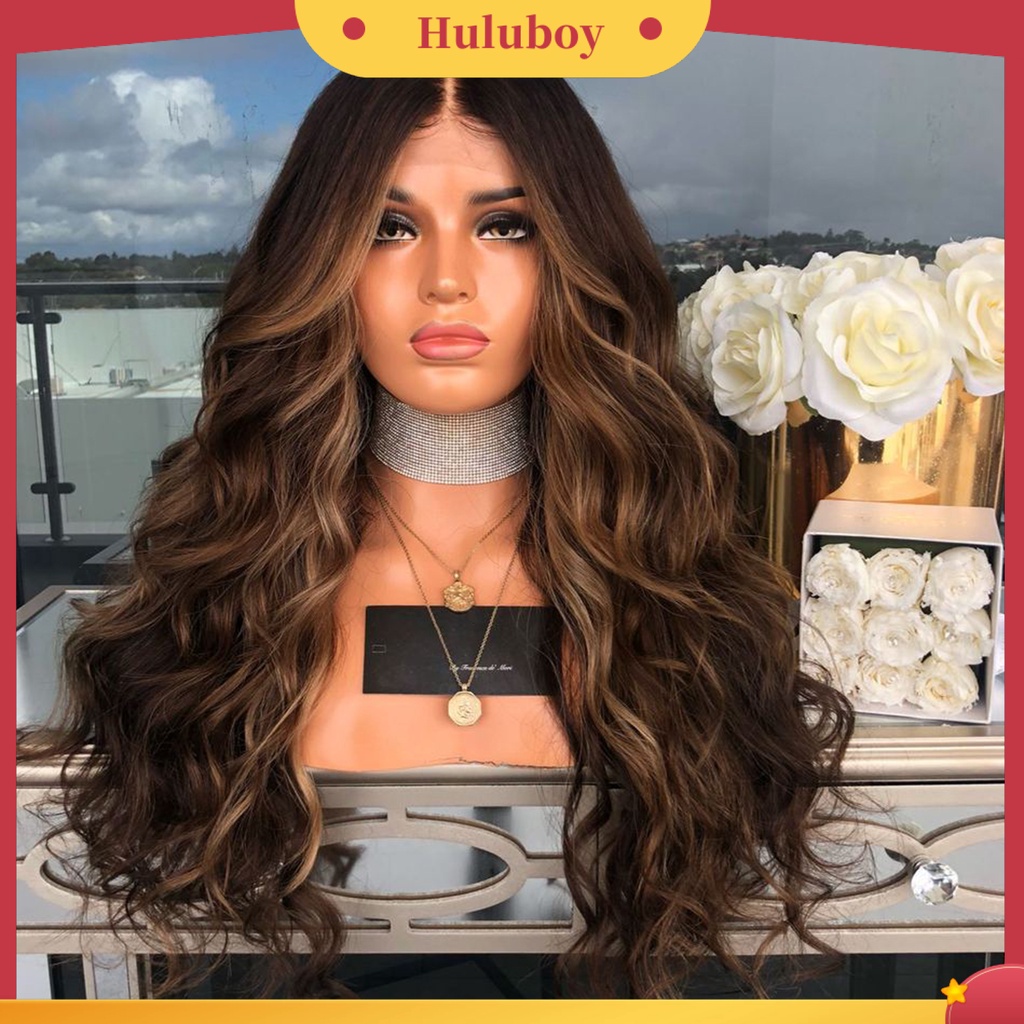 Wig Rambut Wanita Model Keriting Gelombang Warna Coklat Mawar Untuk Pesta