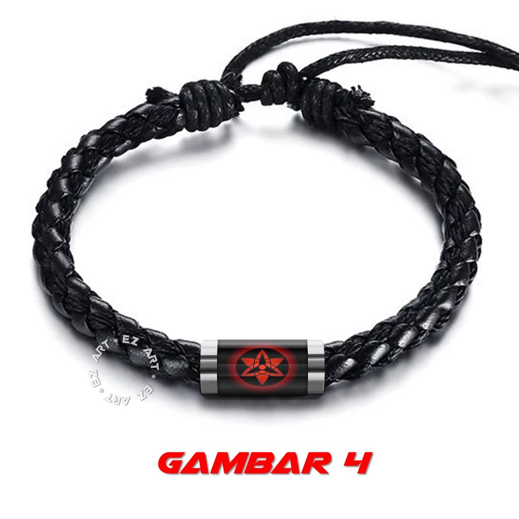 GELANG SIMPLE ANIME NARUTO LOGO AKATSUKI SHARINGAN RINEGAN TALI KULIT KEPANG GAMBAR KACA EPOXY TABUNG STAINLESS STEEL