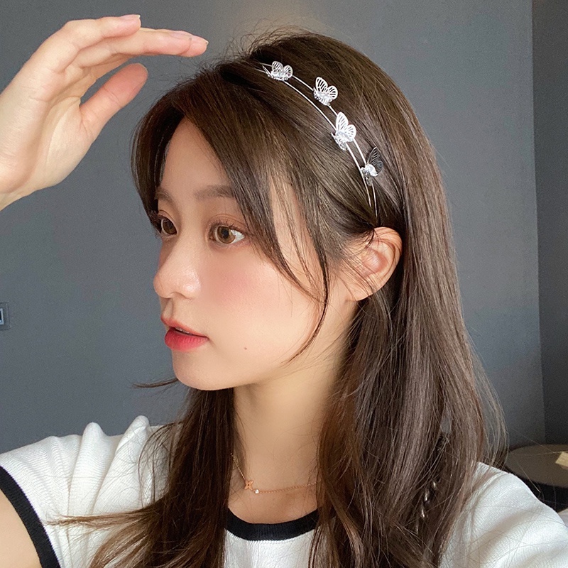 Gadis Elegan Kasual Aksesoris Rambut Berlian Imitasi Mengkilap Paduan Rambut Band Airy Faux Pearl Hair Band Emas Manis Kupu-Kupu Dekoratif Rambut Band