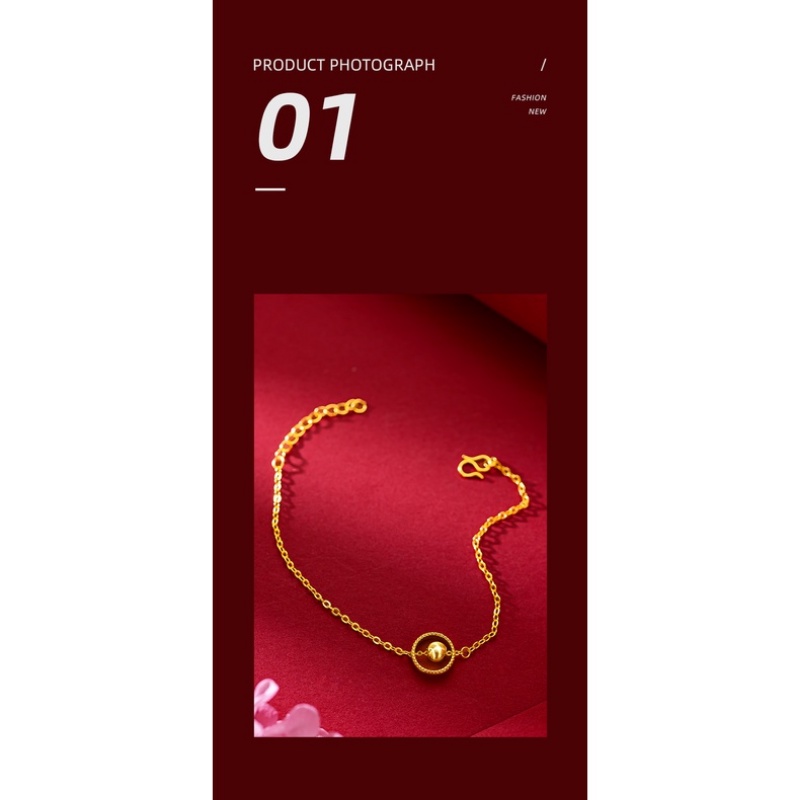 Goldkingdom Fashion Perhiasan Emas Asli Kadar 375 Bangkok Aksesoris Ready Stock Sederhana Cat-eye Emas Manik Tulang Selangka Rantai Edisi Transfer Manik Sarkin Gelang Kalung Dua Potong Set Untuk Wanita