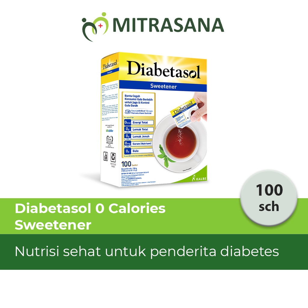 

Diabetasol Zero Calorie Sweetener - isi 100 sachet - Pengganti Gula Tanpa Kalori