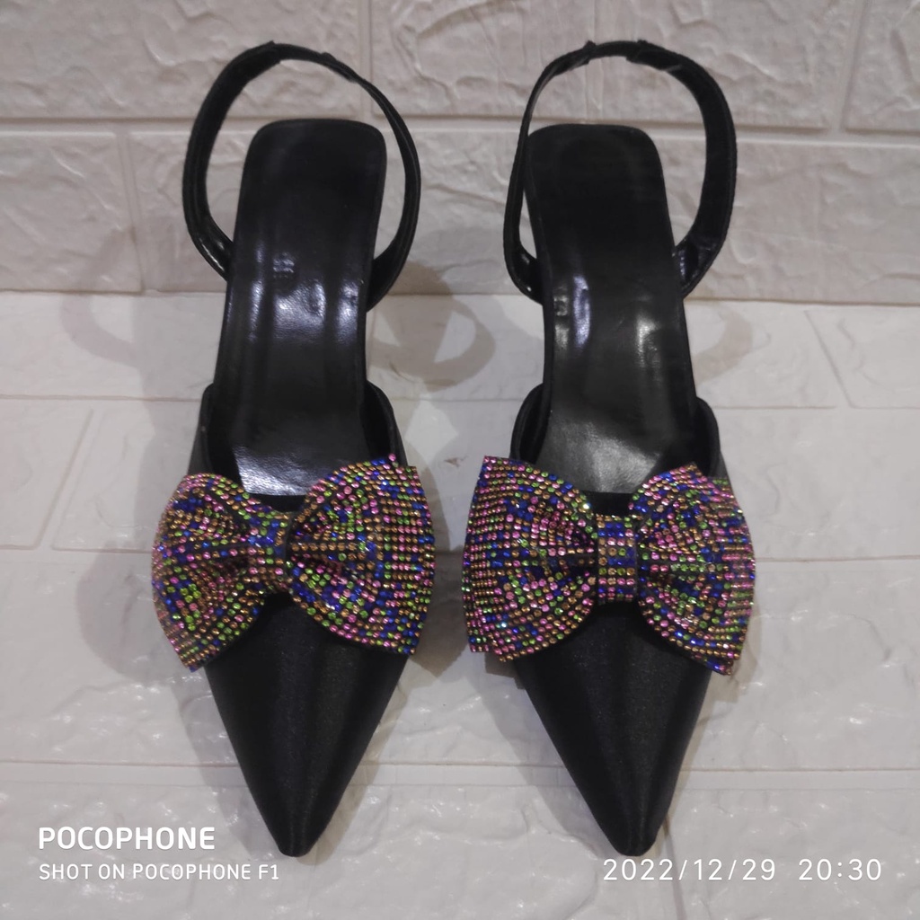 Sepatu import wanita/ sepatu import sepatu HEELS POLOS HITAM BLING wanita murah Sepatu Hak 5cm 107