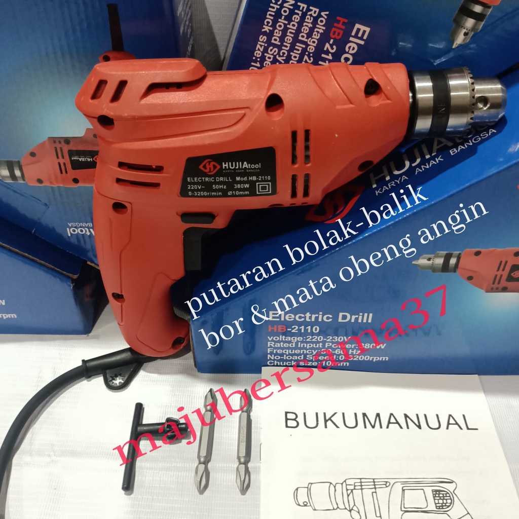 Mesin bor tangan 10mm lengkap mata obeng angin ph2 bor listrik
