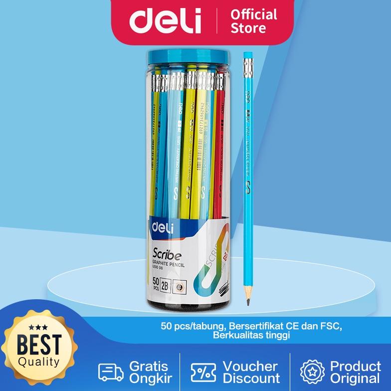 

DELI PENSIL 2B DENGAN PENGHAPUS 50 PCS/TABUNG SUDAH DI RAUT EU51006 TERLARISS...,,,,,