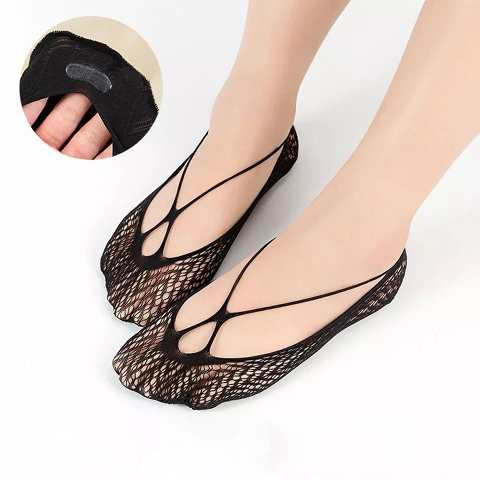 Kaos Kaki Wanita Tapak Lace Jaring Transparan Invisible Socks Kaus Kaki Wanita Flat Shoes Lace Dengan Tali Kaos Kaki Invisible