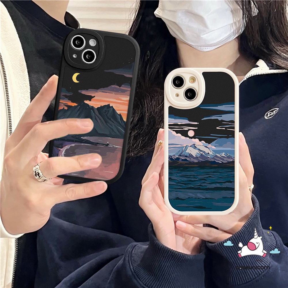 IPHONE Casing Hp Kompatibel Untuk Iphone11 12 13 14 Pro Max7 8 6 6s Plus 14plus XR X XS MAX SE 2020salju Gunung Sunset Pemandangan Lembut TPU Pasangan Penutup Belakang