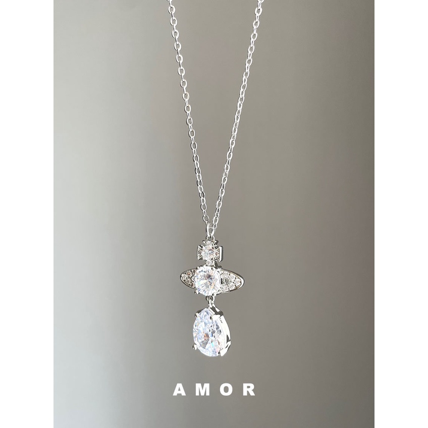 Vivienne westwood Pendant Empress Dowager Set Berlian Planet Kalung Pink Rantai Kerah Saturnus