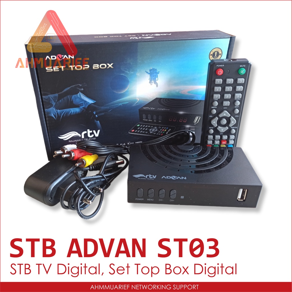 STB ADVAN ST03 TERRESTRIAL RECEIVER DIGITAL TV SET TOP BOX STB DVB T2 ANALOG TO DIGITAL PENERIMA SIARAN TV DIGITAL