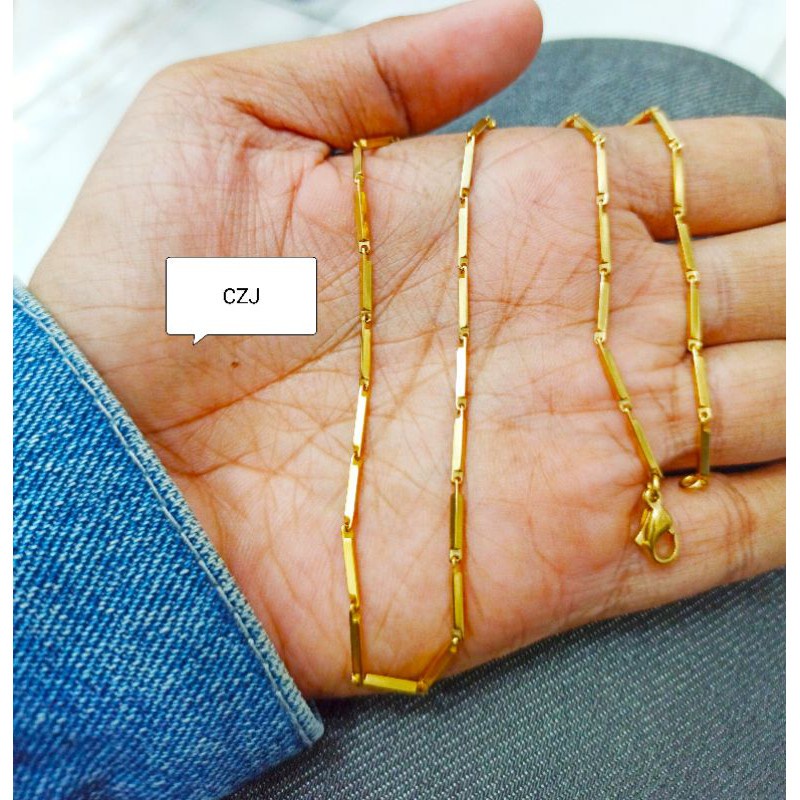 TERLARIS KALUNG TITANIUM MODEL PADI WARNA EMAS CZJ 150
