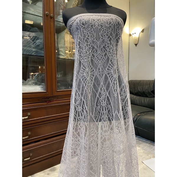 Bahan Kebaya Brukat Lace Halus Chantily Semi France Shantily Beverly Warna Silver Grey