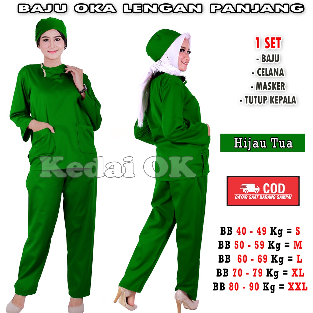 Baju Oka  Lengan Panjang - Seragam Jaga perawat / Dokter / Bidan - Scrub Medis Ukuran Jumbo - Model Terbaru - Bahan American Drill