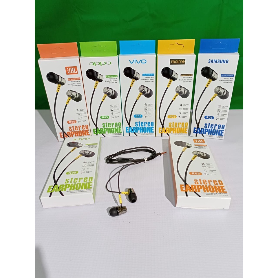 Handsfree METAL BASS R-05 Headset Earphone R05 In-Ear Deep Rich Bass Metal Wired Original