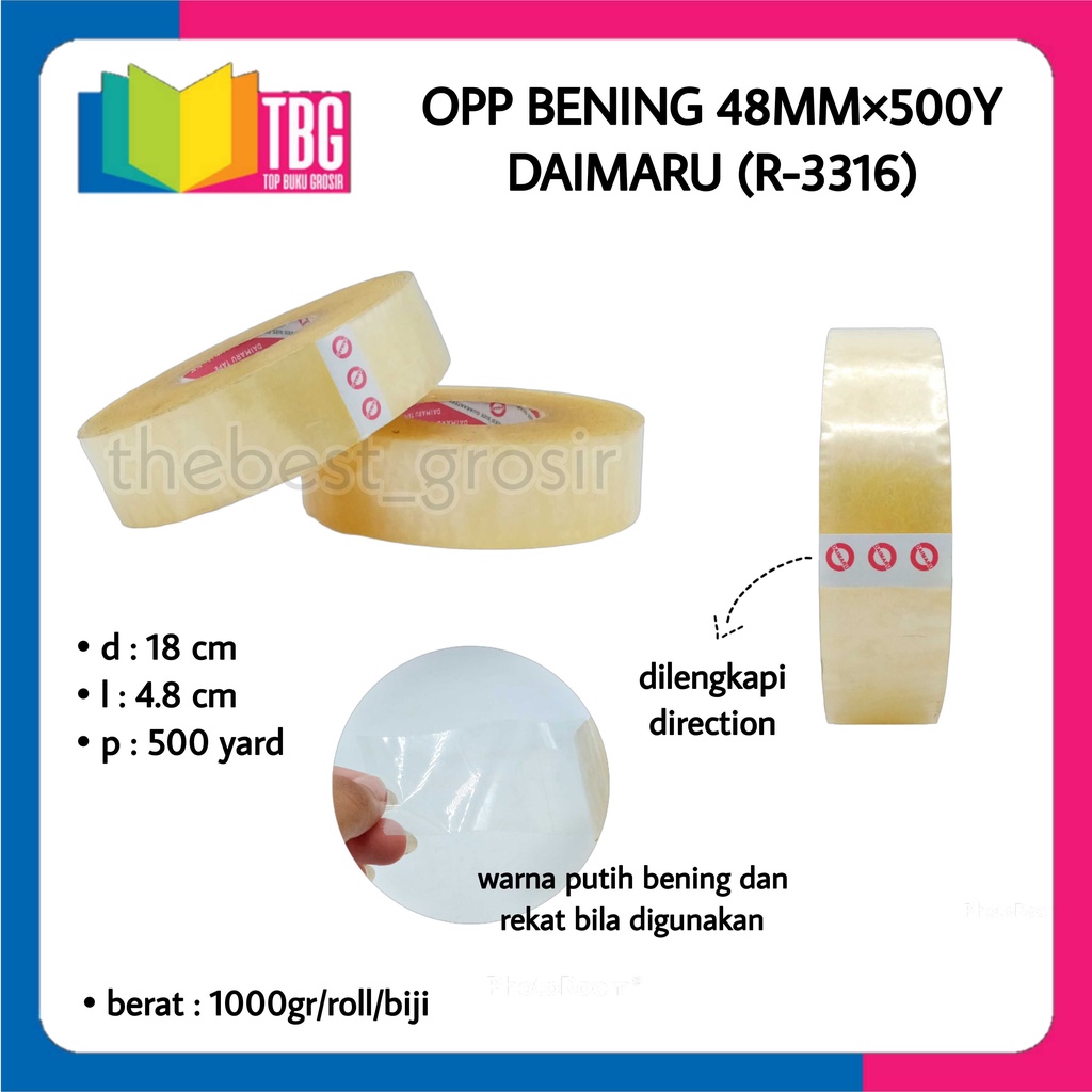 

1 ROLL OPP BENING 48X500 MM DAIMARU ISOLASI SOLASI LAKBAN BESAR TRANSPARAN 500 YARD (R-3316)