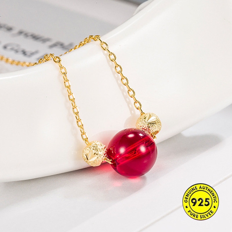 18k Emas Jequirity Bean Red Lucky Beads Kalung Perempuan U1139