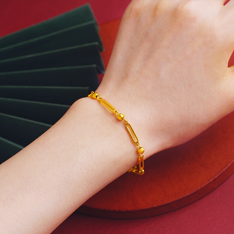 Goldkingdom Fashion Perhiasan Emas Asli Kadar 375 Bangkok Aksesoris Ready Stock Baru Emas Kalung Pria Dan Wanita Dengan Bola Dan Bing Liontin Geometris Gelang Gaya Retro