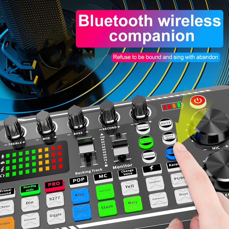 F998 SoundCard Sound Card Microphone Audio Broadcast Interface Mixer Mixing Console Amplifier Phone PC-Live Bluetooth USB External