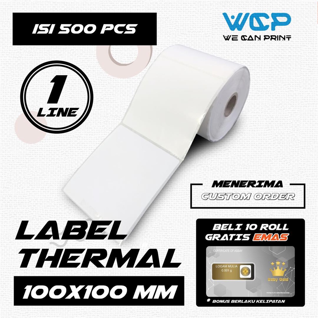 

[ 500 PCS ] Label Sticker Printer Barcode Thermal 100x100 mm Kertas Stiker Resi Olshop 100 X 100 mm